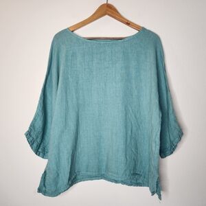 Terzo Millennio Womens Medium Blue Linen Blouse Boxy Boho